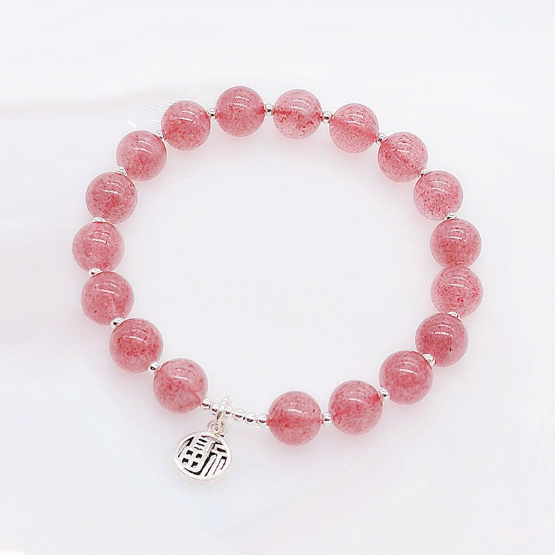 草莓晶手链女925银福字吊牌水晶手串学生招桃花闺蜜情人节礼物