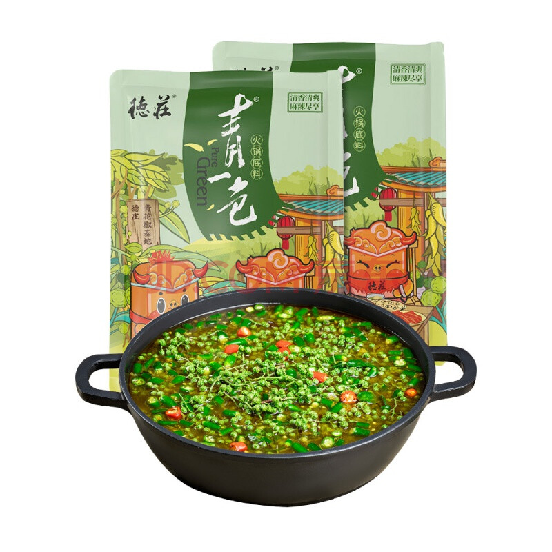 重庆德庄藤椒火锅底料300g 2袋青辣椒青花椒清一色青一色麻辣调料青一色300g 3袋 送火锅川粉2袋 图片价格品牌报价 京东