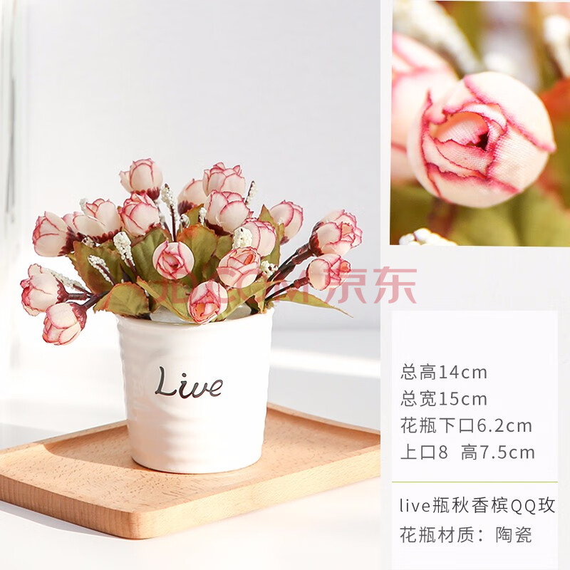 迷妆绢花干花花束塑料花盆假花仿真花套装摆件装饰客厅家居小花盆栽搁板书桌装饰花幼儿园活动用花样板展示花live瓶 秋香槟qq玫 图片价格