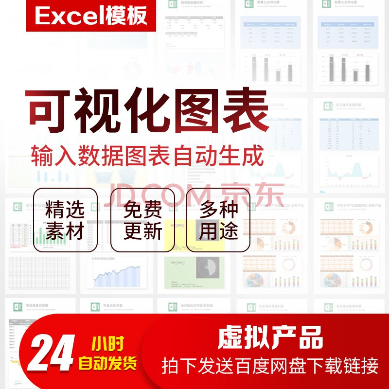 Excel模板可视化图表素材办公表格数据自动生成财务人力销售表格 京东jd Com