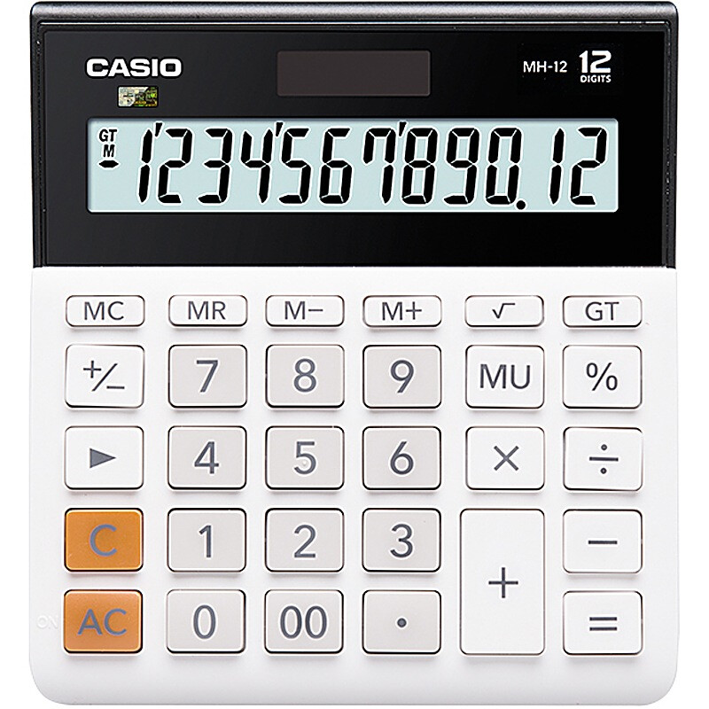 CASIO MH-12-WE Small 12-Bit Dual Power Supply Ultra-Wide Calculator