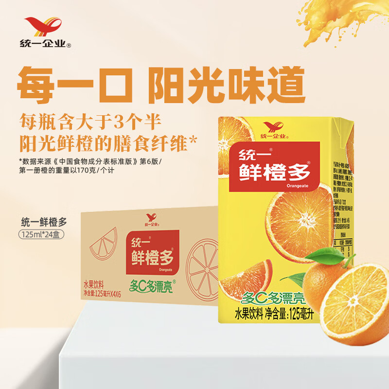 统一鲜橙多饮料小包装125ml*24盒/箱 拍5以上 17.9元 - 线报酷