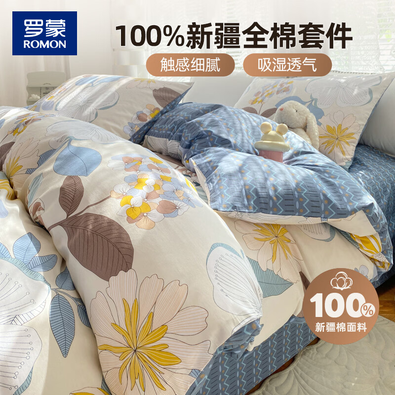 罗蒙100%纯棉加厚双人床上四件套200*230cm 129.08元 - 折送网