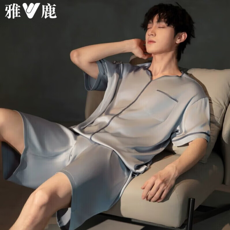 雅鹿男士冰丝缎面家居服套装 39.9元 - 线报酷