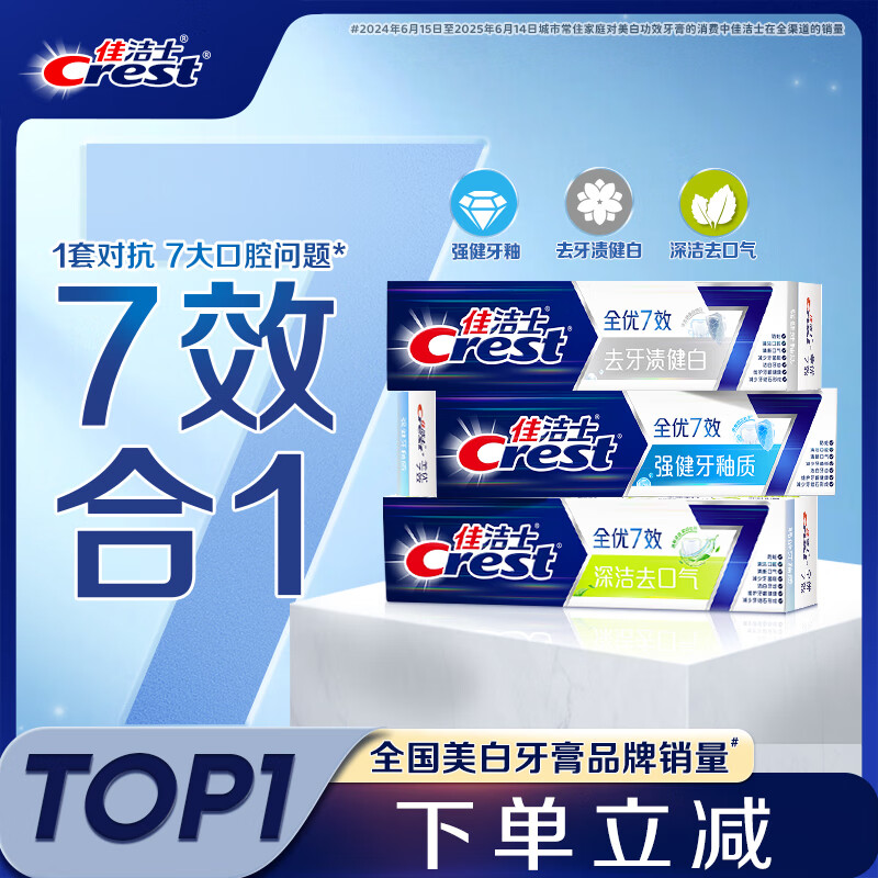 佳洁士全优7效固齿护龈美白清口含氟防蛀牙膏3支共540g 20.7元 - 折送网