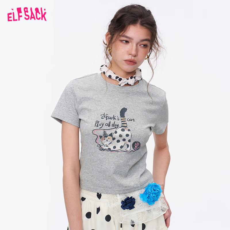 妖精的口袋印花插肩修身短袖t恤女 任选2件 129元 - 折送网