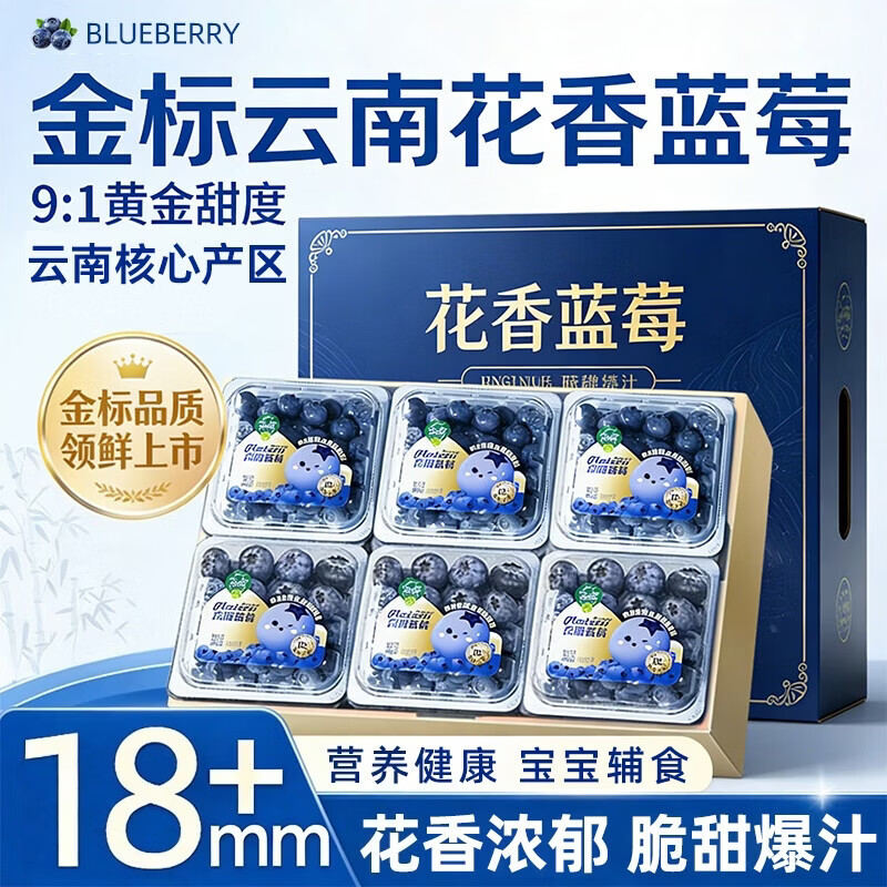 静羽云南花香蓝莓净重100g*6盒 37.9元 - 线报酷