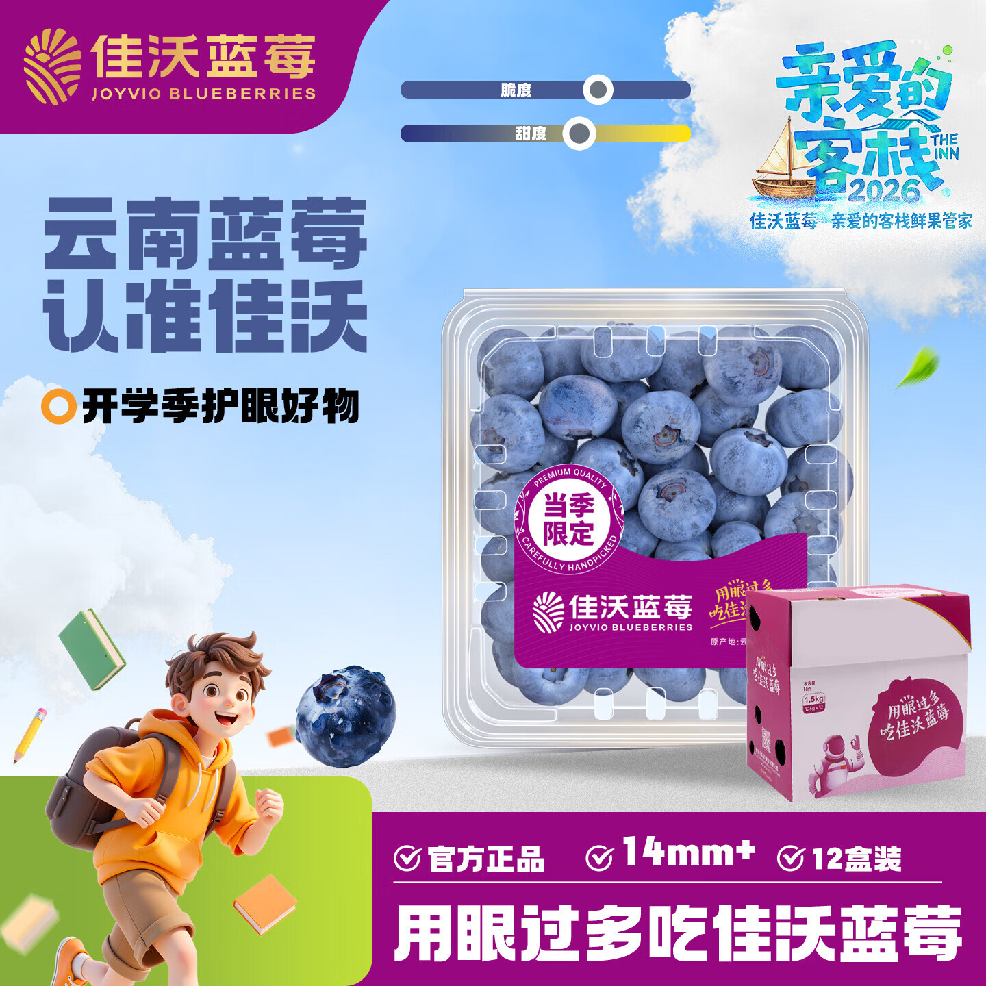 佳沃云南蓝莓14mm+ 125g*12盒礼盒装 79.9元 - 线报酷