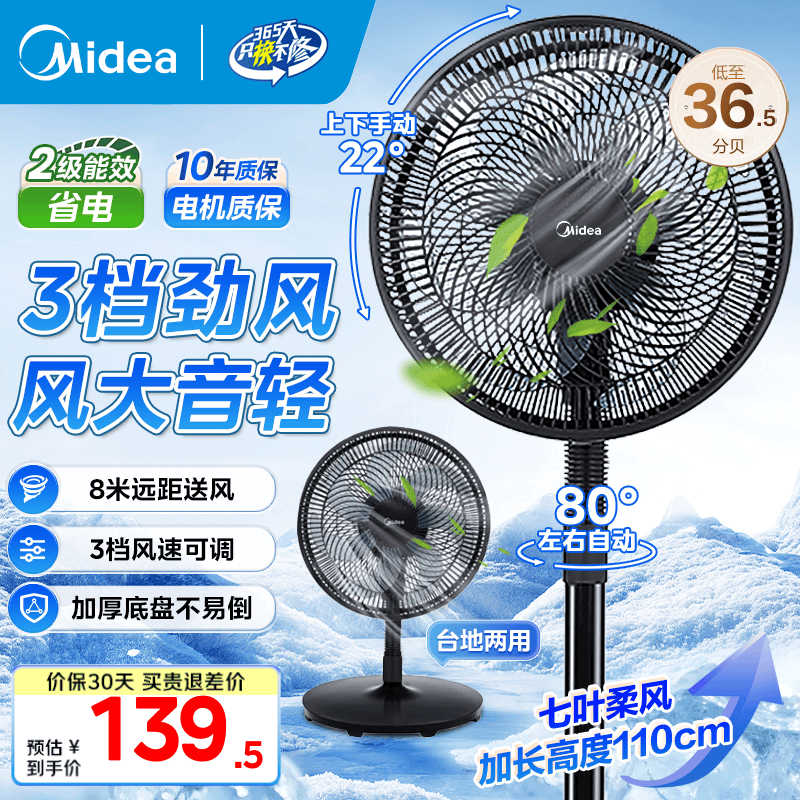 美的七叶台地两用电风扇 119.5元，美的立式落地大风量电风扇 159.5元 - 折送网
