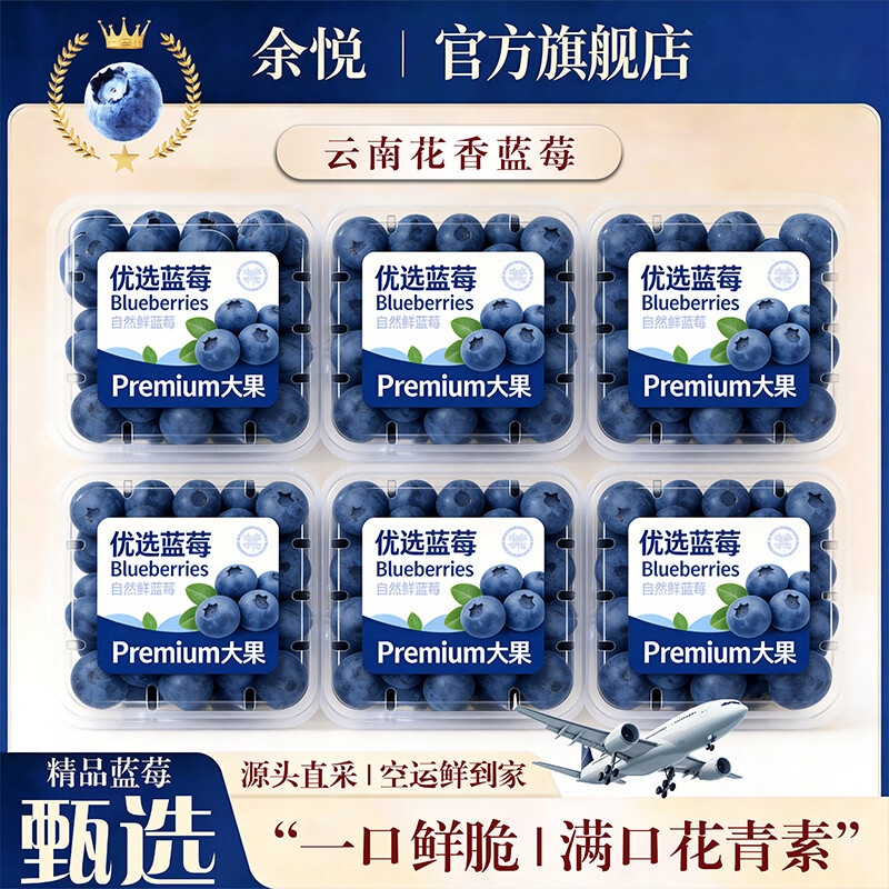 余悦 云南花香蓝莓净重100g*6盒（单果15mm+） 25.9元 - 线报酷