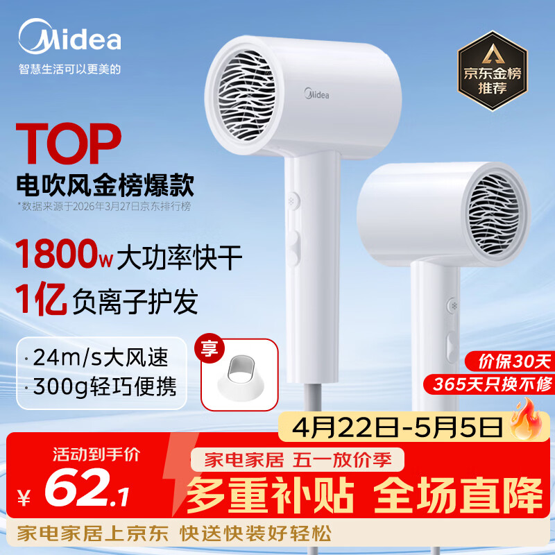 美的1亿负离子护发速干电吹风 40.99元 - 线报酷