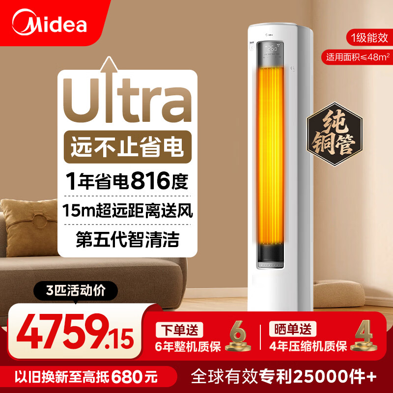 美的酷省电Ultra大3匹KFR-72LW/N8KS1-1U 3967元 - 线报酷