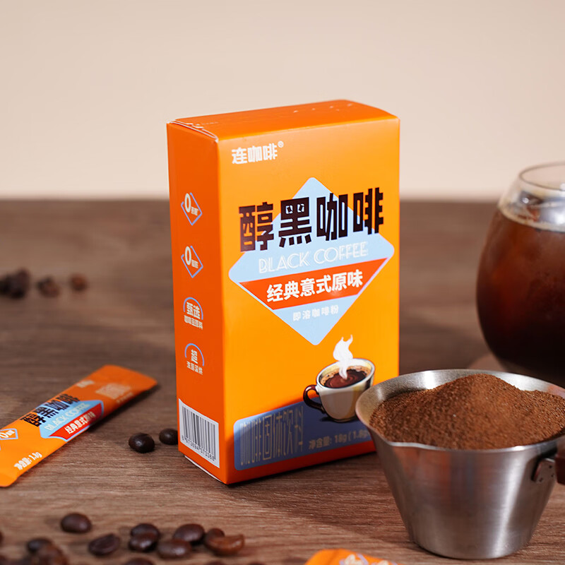 连咖啡即溶咖啡粉意式浓缩黑咖啡醇黑咖啡原味1.8g*10条 4.78元 - 86线报