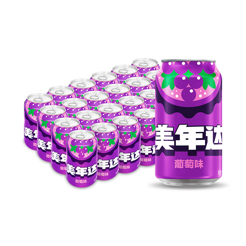 百事可乐美年达葡萄味汽水碳酸饮料330ml*24听 5件 28.6元 - 86线报