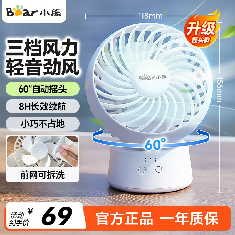 小熊桌面可摇头小风扇 45.55元 - 86线报