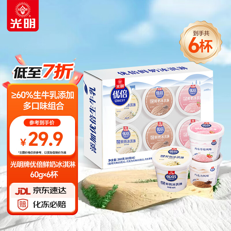 光明优倍鲜奶冰淇淋60g*6杯拍3件赠1件 57.12元 - 86线报