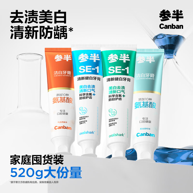 参半 SE-1健白牙膏组合180g*2+80g*2支 29.9元 - 86线报