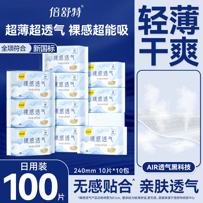 倍舒特超薄透气日用卫生巾240mm100片 35.9元 - 86线报