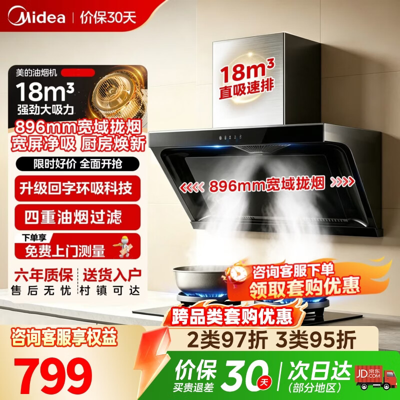 美的18风量侧吸油烟机 699元，小米挂机巨省电1匹26款 1290元 - 86线报