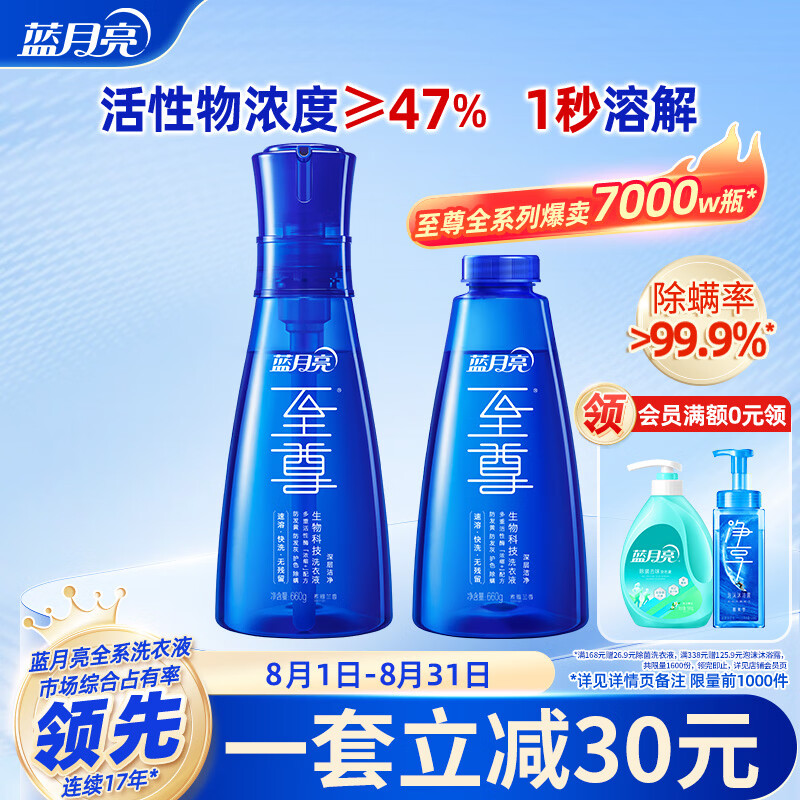 蓝月亮至尊浓缩洗衣液660g*2瓶 64.9元，蓝月亮至尊浓缩洗衣液660g*4瓶 132.41元 - 线报酷