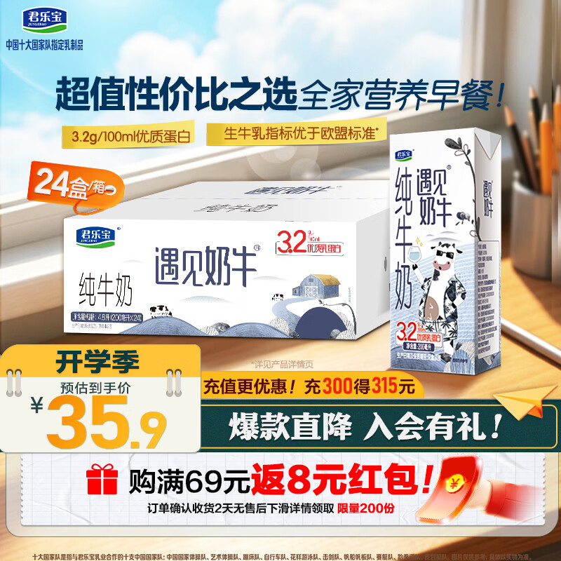 君乐宝遇见奶牛全脂纯牛奶200ml*24盒 35.9元 - 86线报