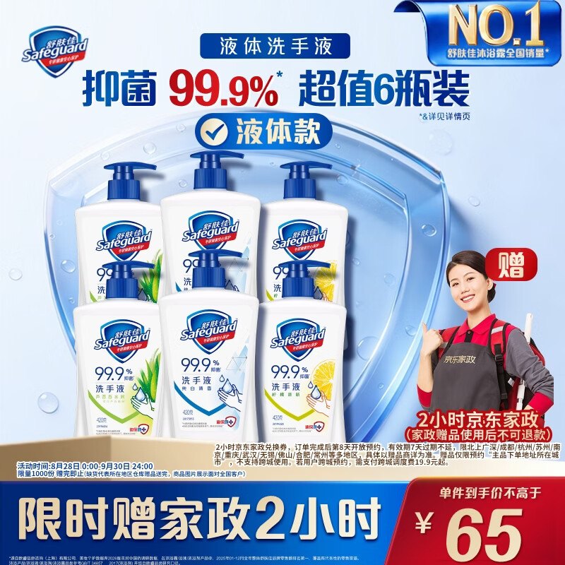舒肤佳抑菌洗手液420g*6瓶 赠家政2小时服务 65元 - 86线报