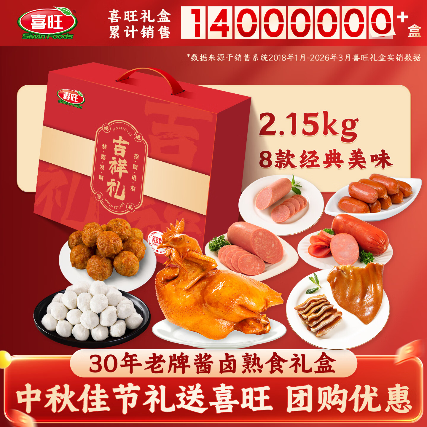 喜旺吉祥礼2.15kg团圆熟食腊味礼盒中秋团圆大礼包食品下酒菜 99元 - 86线报