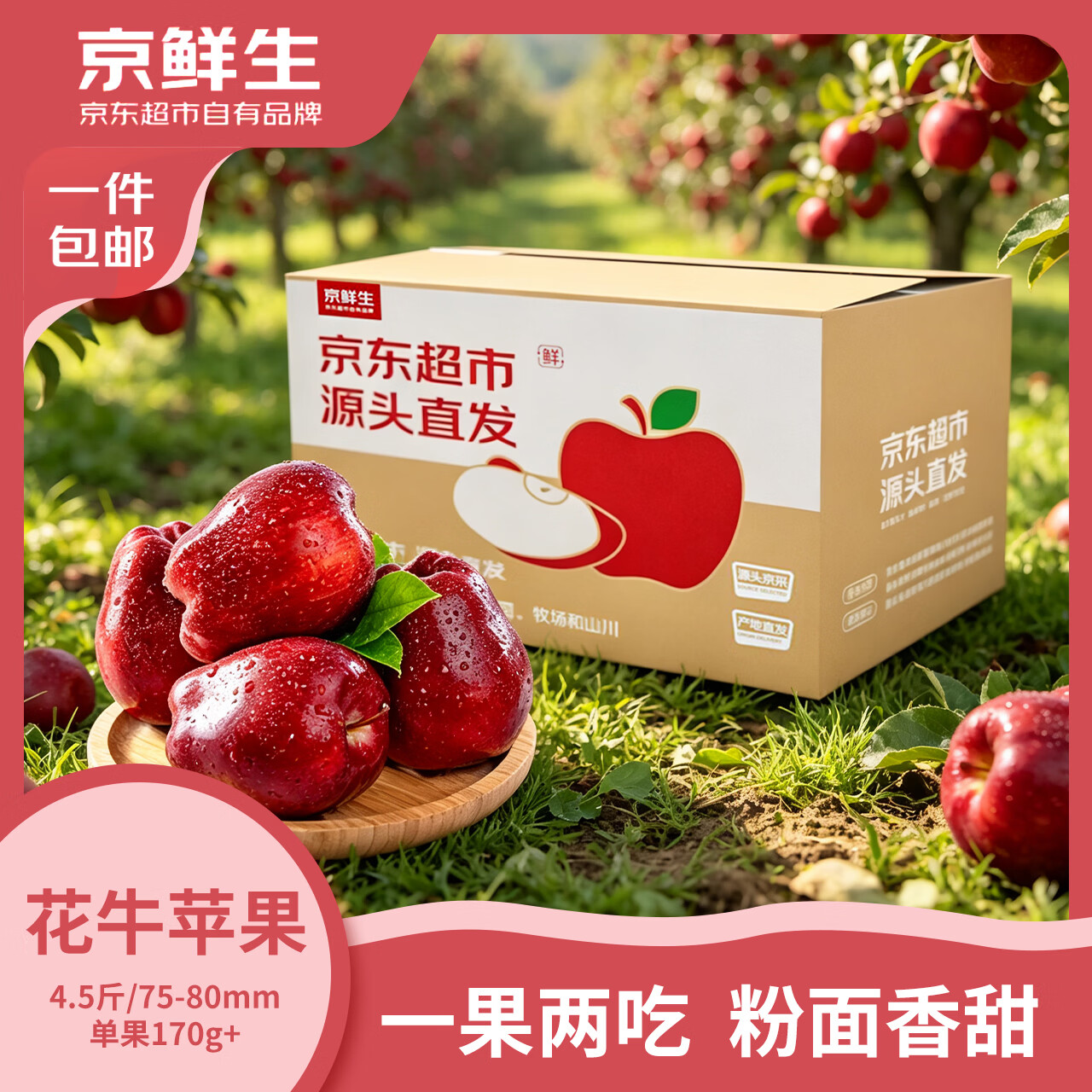 [鲜生甘肃天水花牛苹果4.5斤（单果170g+）] 19.9元 - 线报酷