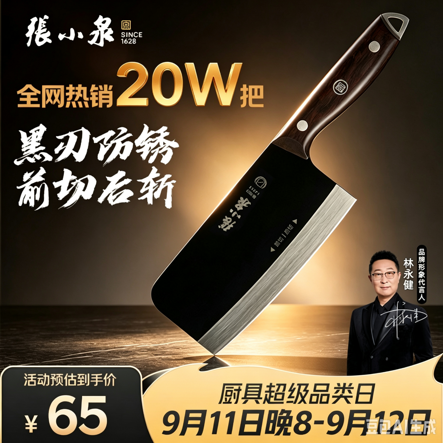 大牌厨具🚀领5折券 张小泉 黑将不锈钢 斩切刀 32.4元+运费❤️Plus包邮 - 86线报