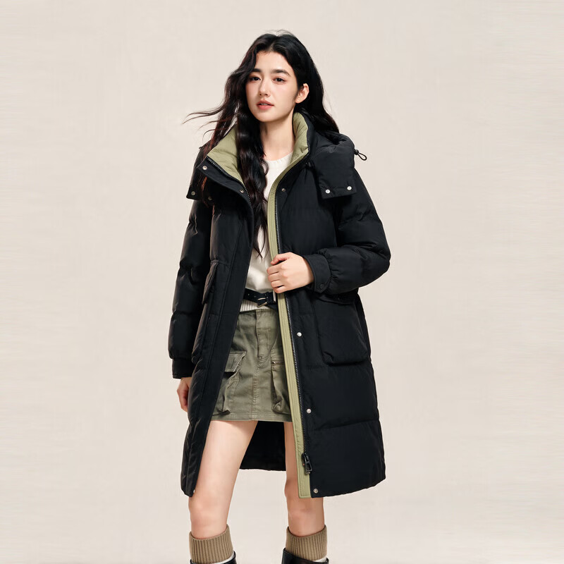 雪中飞冬新款女羽绒服连帽百搭大口袋加厚90绒保暖宽松简约韩版中长款 - 86线报