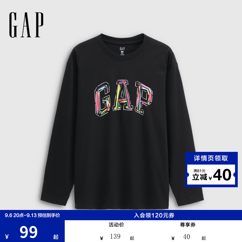 GAPlogo印花长袖T恤 99元，GAP贴布绣logo连帽衫 139元 - 86线报