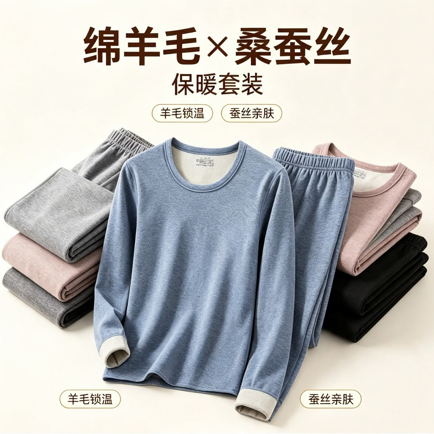 宜而爽男女绵羊毛桑蚕丝保暖套装拍2套 49.8元 - 86线报