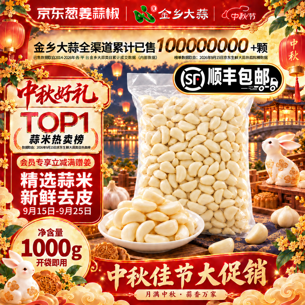 金乡大蒜干蒜2条装净重640g+ 7.9元，金乡大蒜蒜米量贩装净重1kg 12.6元 - 86线报