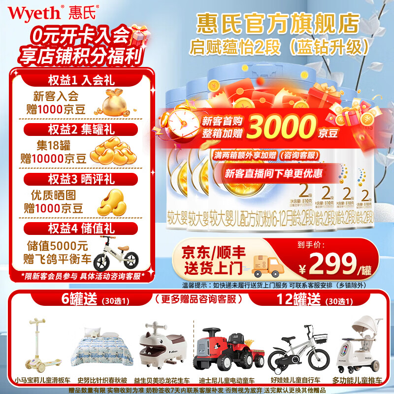 惠氏启赋蕴怡婴儿配方奶粉3段810g*6罐 1319元 - 86线报