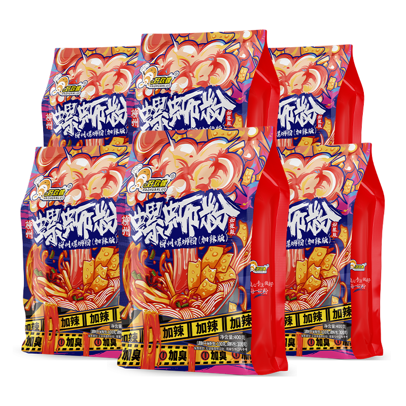 速 9/袋 好欢螺柳州螺蛳粉 59元得400g*6包 螺蛳粉top1 加辣加臭版 - 美泡泡