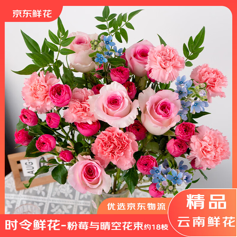 京东鲜花花束玫瑰康乃馨15-19枝 19.9元 - 86线报