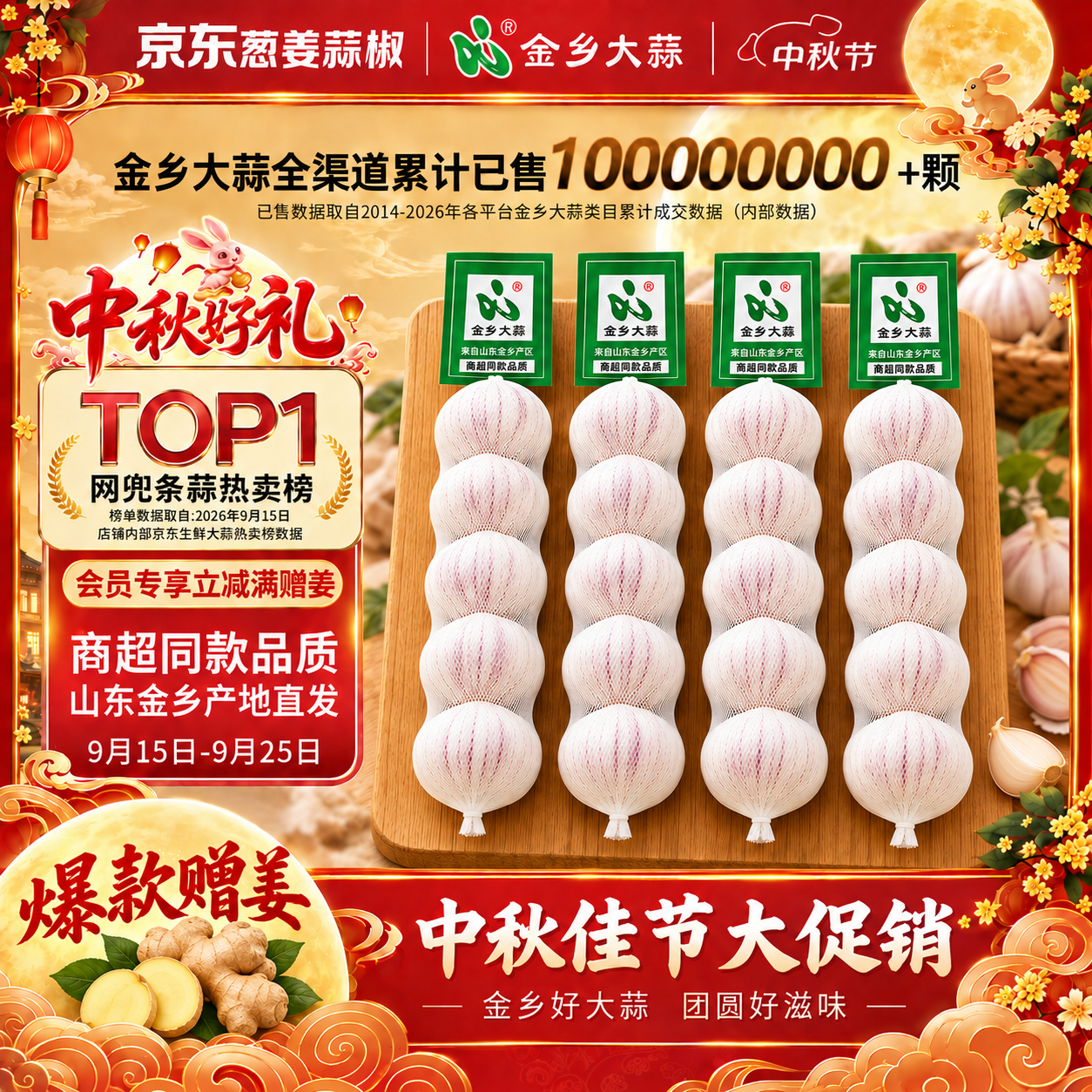 山东金乡大蒜净重660g+装 赠山东生姜250g 8.79元 - 折送网