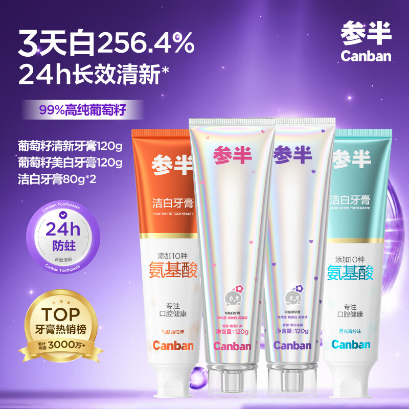 参半葡萄籽牙膏120g*2支+氨基酸牙膏80*2支 29.9元 - 86线报