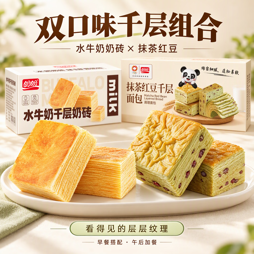 盼盼水牛奶千层奶砖405g+抹茶红豆千层面包400g 15.9元 - 86线报