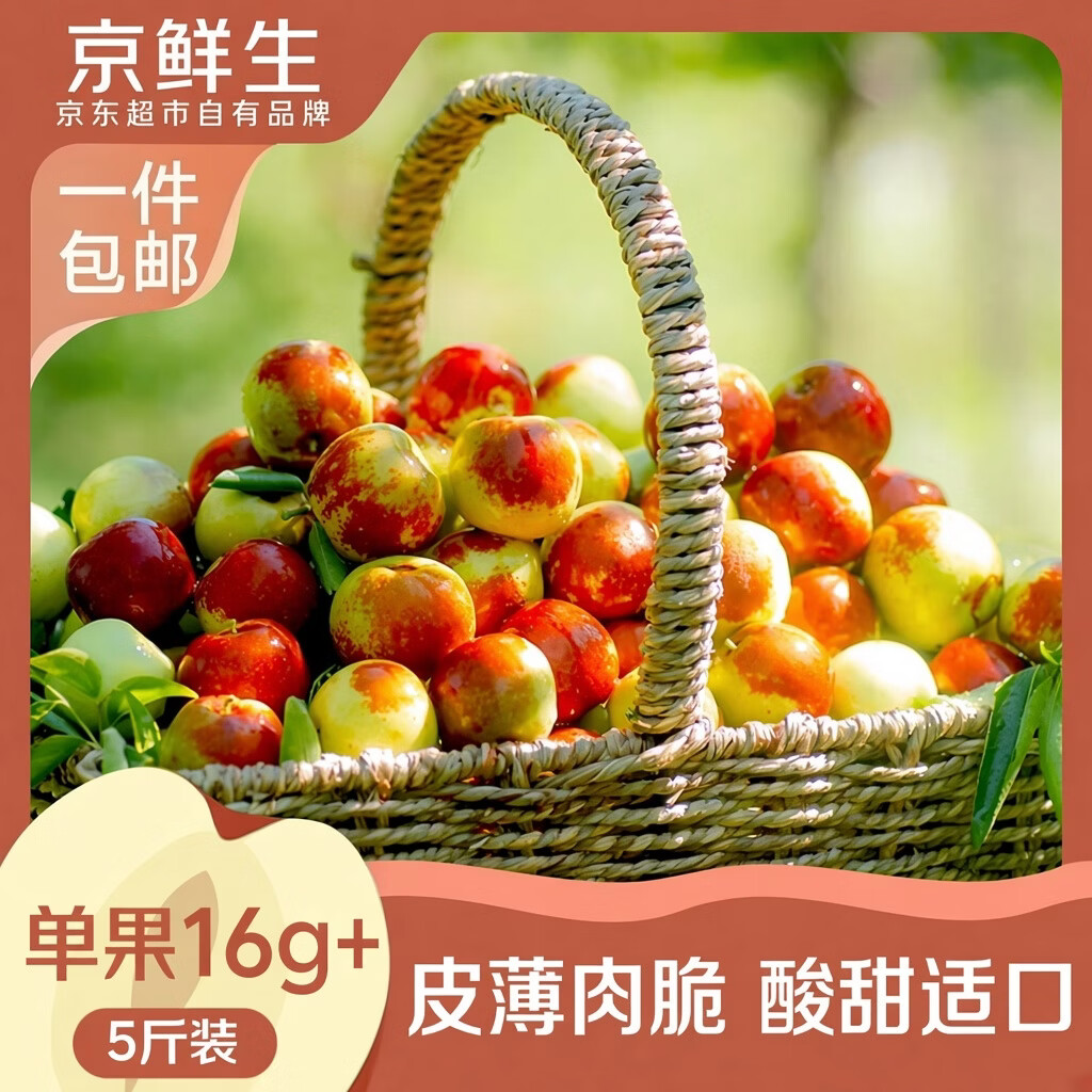 京鲜生沾化冬枣原生态冬枣单果16g+净重5斤 24.9元 - 线报酷