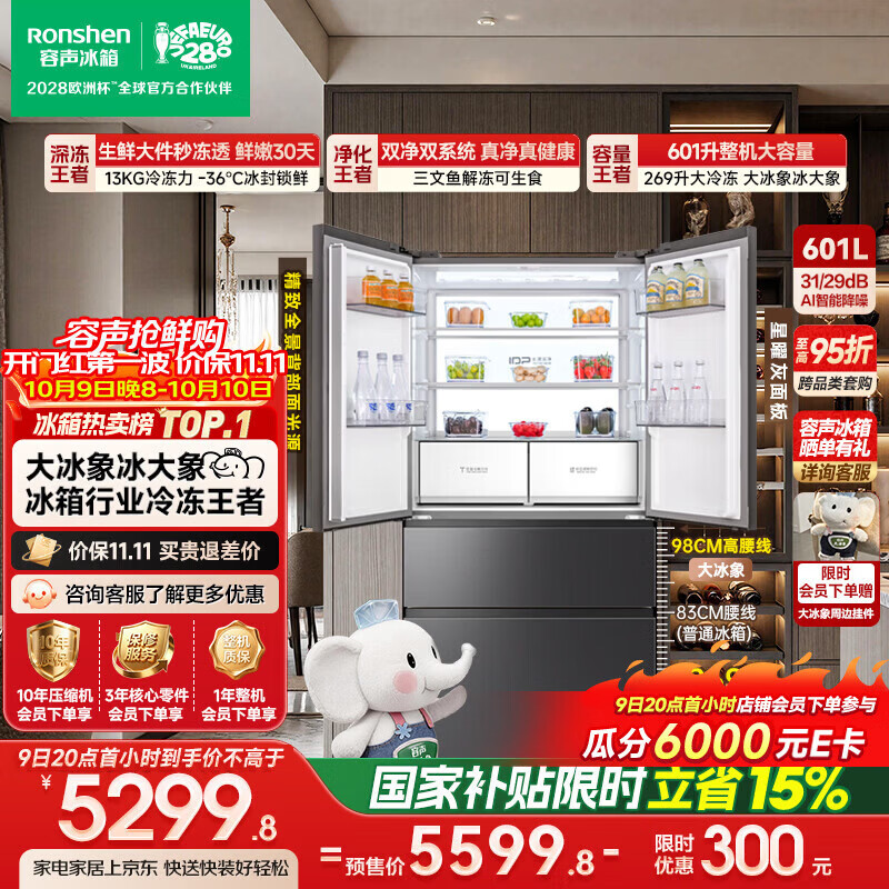 容声大冰箱601升法式四开门 3947元 - 线报酷
