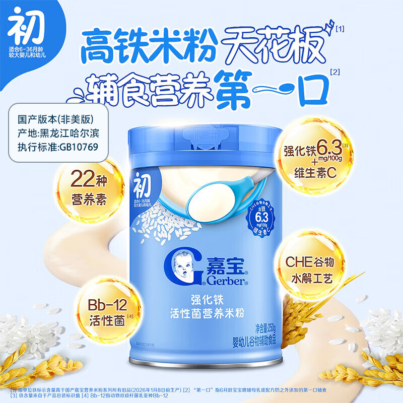 嘉宝婴儿钙铁锌高铁米粉250g/罐 拍2件 89元 - 线报酷 嘉宝婴儿钙铁锌高铁米粉250g/罐 拍2件 89元 - 线报酷