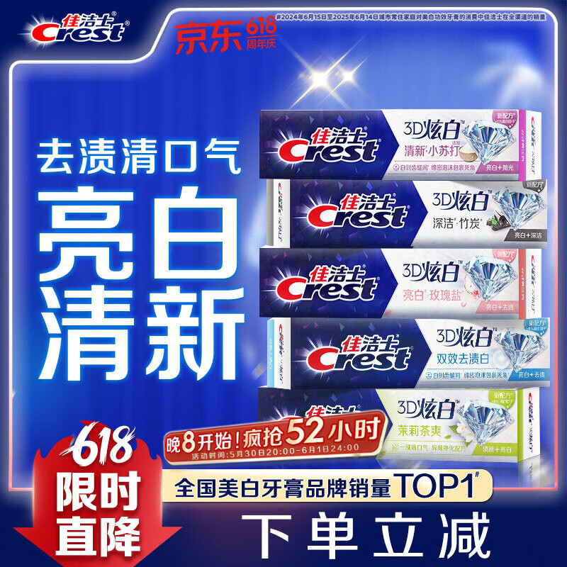 佳洁士3D炫白牙膏170g*5支小苏打美白牙膏 1121.1元 - 86线报