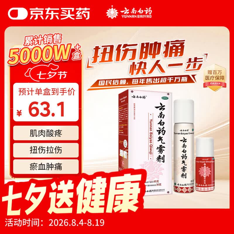 云南白药消肿止痛气雾剂85g+30g 63.11元 - 86线报