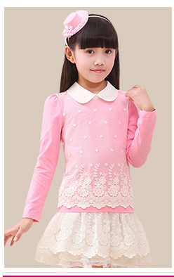 笛莎(deesha)新品女童儿童装公主甜美中长衬衫1420201 粉印花 130