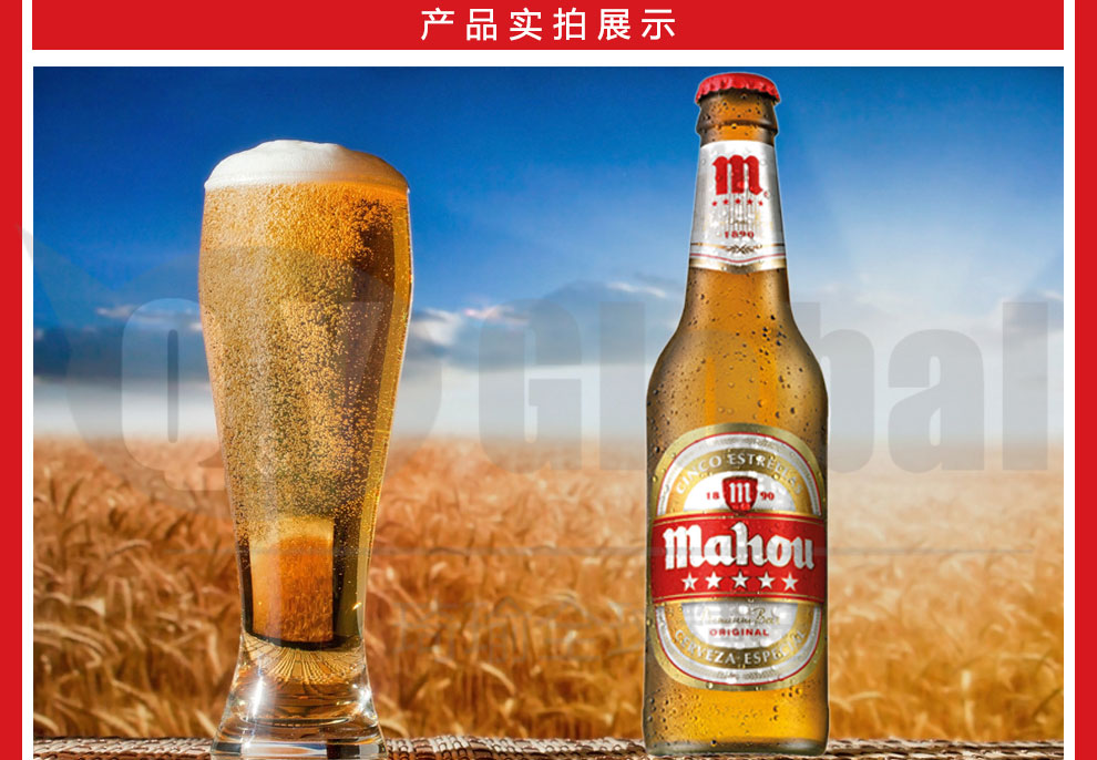 琦瑜精选 西班牙进口 马奥五星啤酒瓶装 6瓶*330ml 激情畅饮装