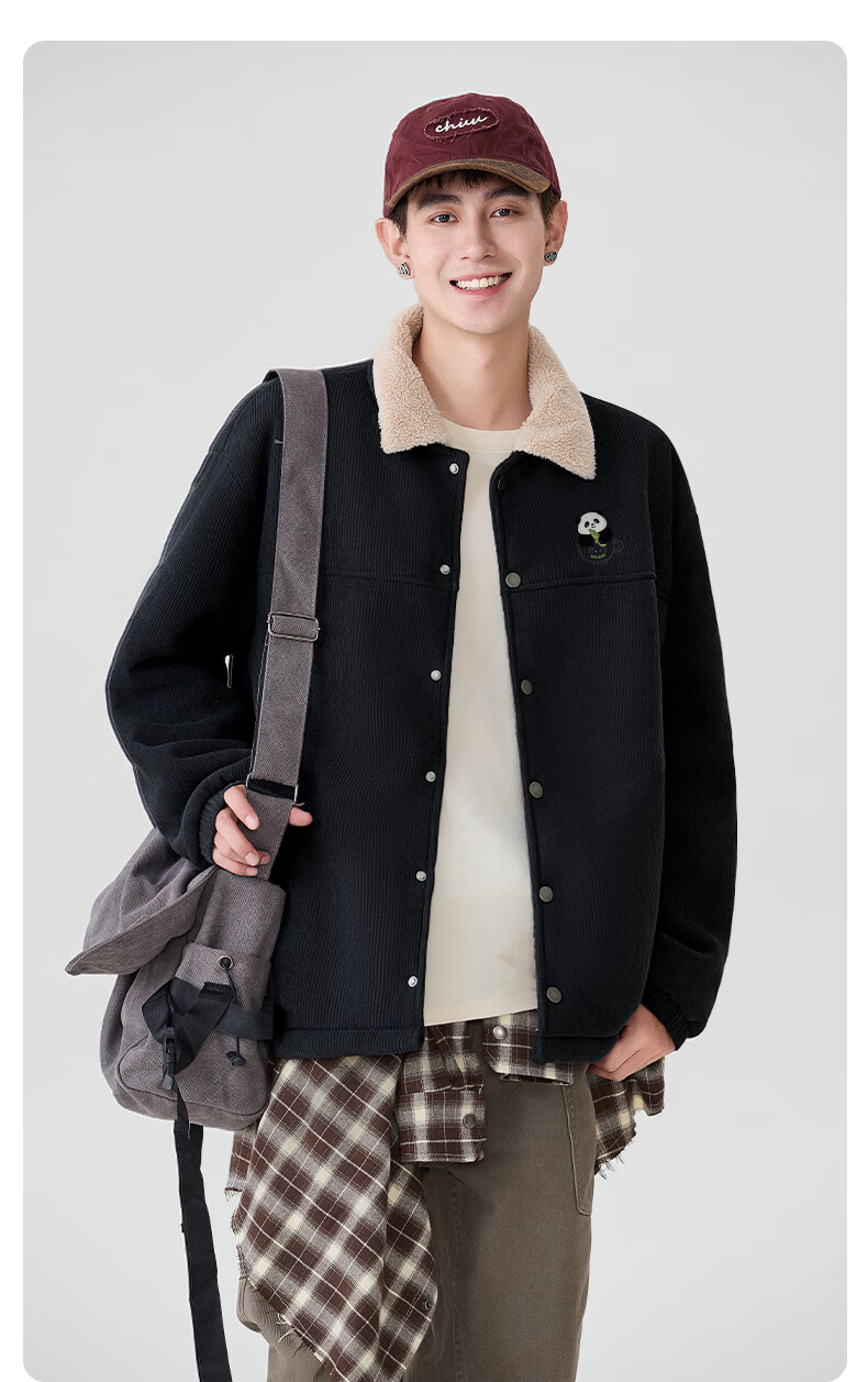 Baleno Panda Sherpa Fleece Jacket Men Winter Casual Corduroy Retro Hong Kong Style Warm Cotton Coat 3
