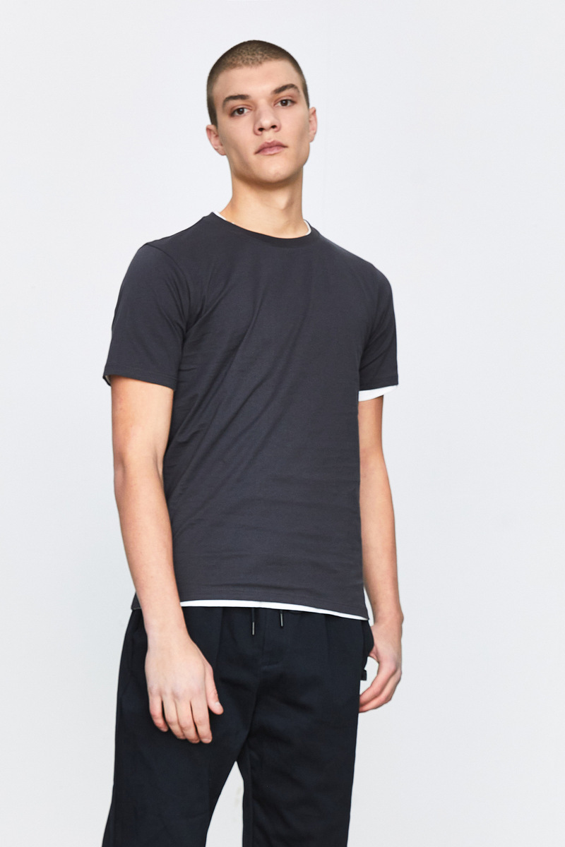 ur2021夏季新品男装简约休闲薄款圆领落肩袖t恤衫mb08b4mn2002 正黑 m