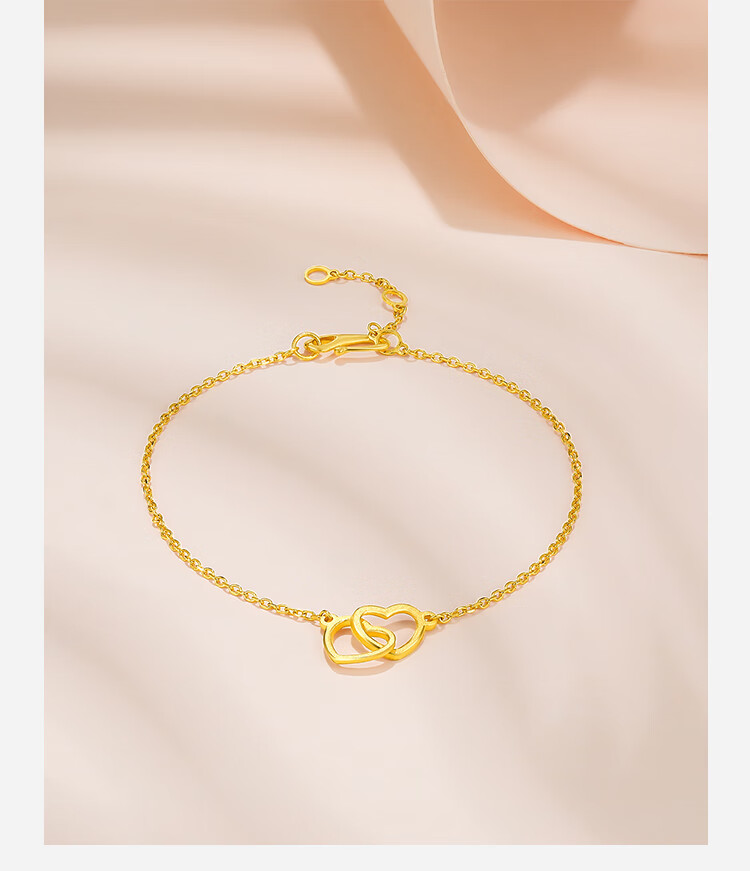 周六福珠宝 黄金手链女款 爱心足金999黄金手链 aa076591 约1.