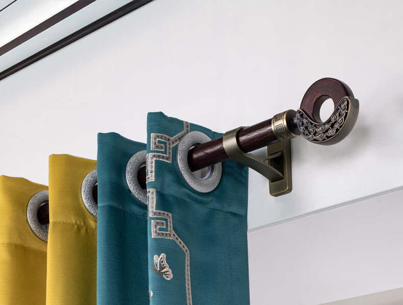 fgacct新中式窗帘杆罗马杆窗帘杆子加厚木纹铝合金打孔窗帘轨道杆子